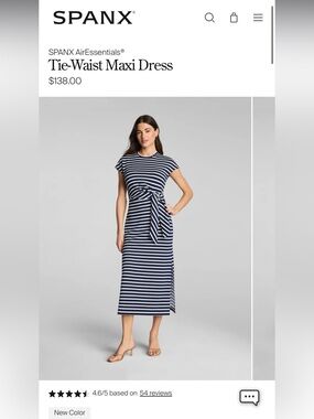 SPANX Black & White Striped Tie-Waist Maxi Dress Size Large-NWT